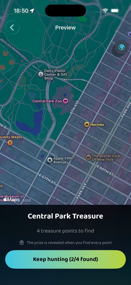Making a hunt by dropping points on the map